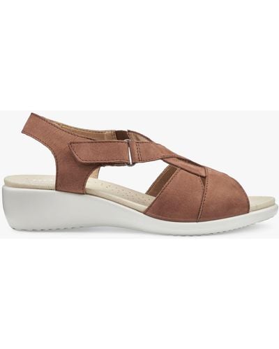 Hotter Isabelle Nubuck Low Wedge Sandals - Brown