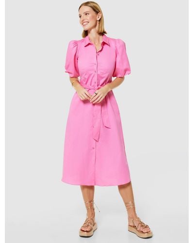 Closet A-line Tie Waist Shirt Dress - Pink