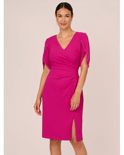 Adrianna Papell Knit Crepe Pearl Trim Knee Length Dress - Pink