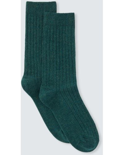 John Lewis Ribbed Wool Silk Blend Socks - Green