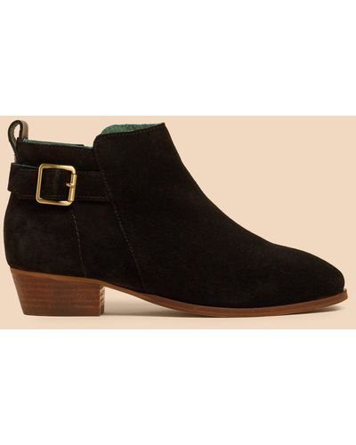 White Stuff Buckle Suede Ankle Boots - Black