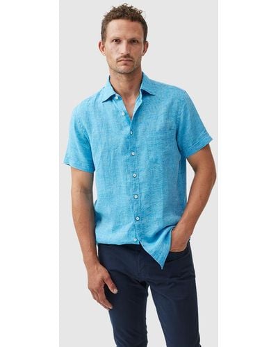 Rodd & Gunn Palm Beach Linen Sports Fit Short Sleeve Shirt - Blue