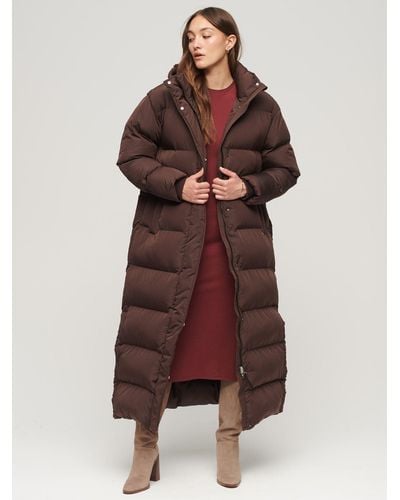 Superdry Maxi Hooded Puffer Coat - Red