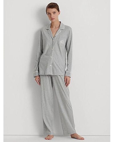 Ralph Lauren Lauren Notch Collar Long Sleeve Pyjamas - Grey