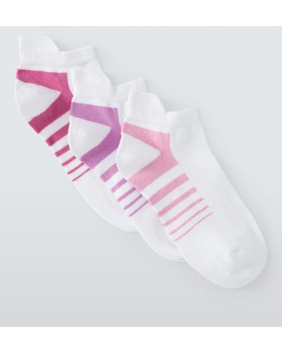 John Lewis Stripe Sports Trainer Socks - Pink