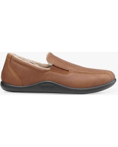 Hotter Relax Leather Slippers - Brown