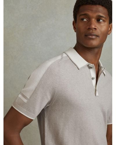 Reiss Brunswick Wool-cotton Contrast Polo Shirt - Grey