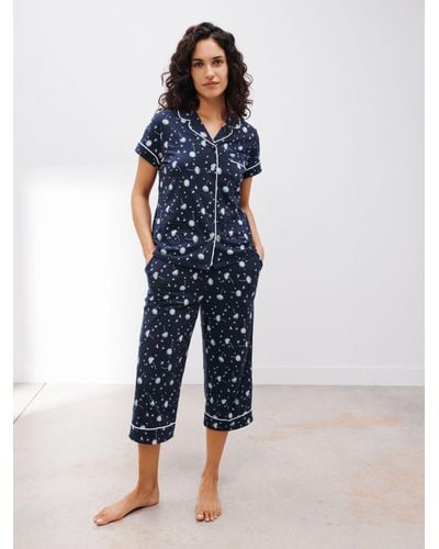 John Lewis Devon Dandelion Cropped Shirt Pyjama Set - Blue