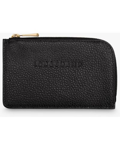 Longchamp Le Foulonné Zipped Leather Card Holder - Black