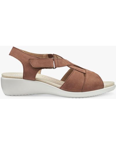 Hotter Isabelle Extra Wide Fit Nubuck Low Wedge Sandals - Brown