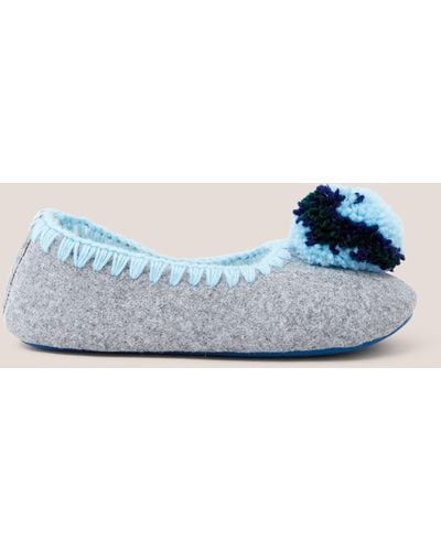 White Stuff Felt Ballet Pom Pom Slippers - Blue