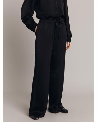 Ghost Sylvia Satin Wide Leg Drawstring Waist Trousers - Black