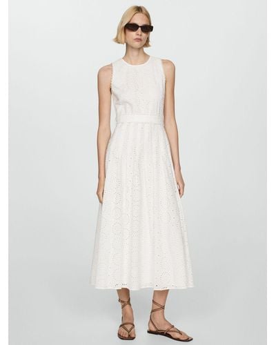 Mango Sindi Broderie Cotton Midi Dress - White