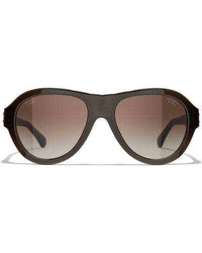 Chanel Oval Sunglasses Ch5467b Iridescent Brown/brown Gradient - Grey