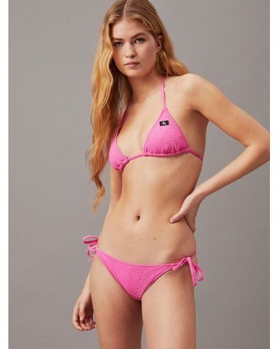 Calvin Klein Textured Tie Side String Bikini Bottoms - Pink