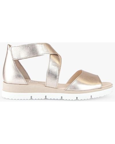 Gabor Location Leather Open Toe Metallic Sandals - Natural