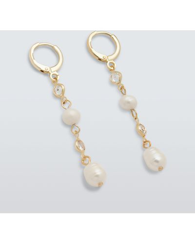 John Lewis Freshwater Pearl & Cubic Zirconia Long Drop Earrings - White