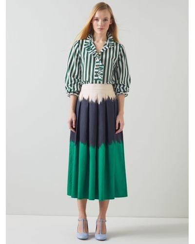 LK Bennett Dora Colour Block Midi Skirt - Green