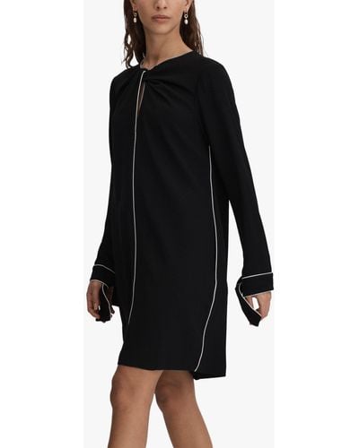Reiss Eloise Contrast-piping Woven Mini Dress - Black