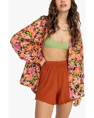 Billabong Swell Floral Print Beach Shirt - Orange