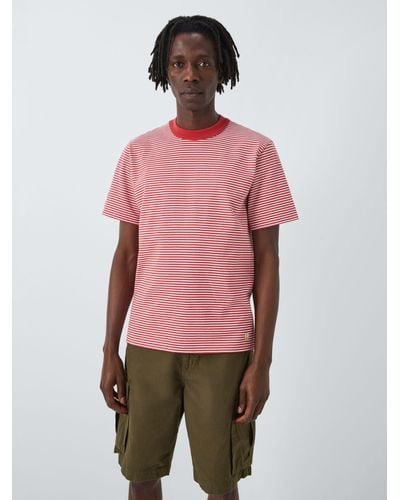 Armor Lux Striped Crew Neck Breton Short Sleeve T-shirt - Pink