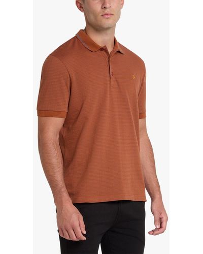 Farah Volvo Textured Short Sleeve Polo Shirt - Orange