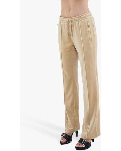 Juicy Couture Diamante Embellished Velour Track Joggers - Natural