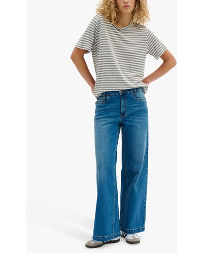 My Essential Wardrobe Lisa Striped Cotton Linen Blend T-shirt - Blue