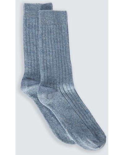 John Lewis Ribbed Wool Silk Blend Socks - Blue