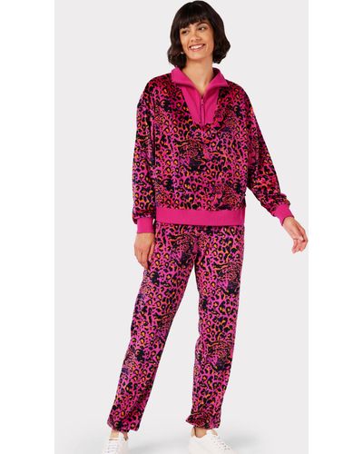 Chelsea Peers Velour Leopard Pyjama Set - Red