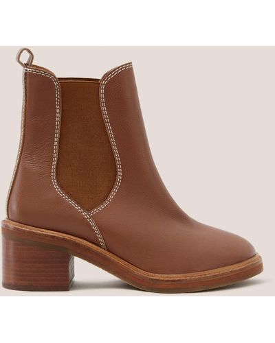 White Stuff Block Heel Leather Chelsea Boots - Brown