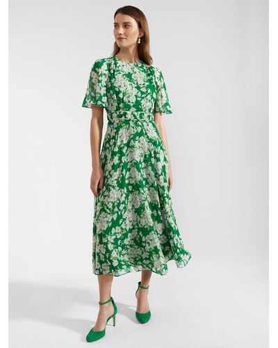Hobbs Petite Bronwyn Midi Floral Silk Dress - Green