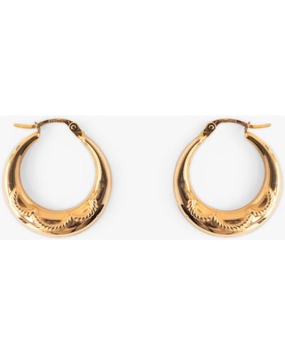 L & T Heirlooms Second Hand 9ct Yellow Gold Embossed Creole Hoop Earrings - Metallic
