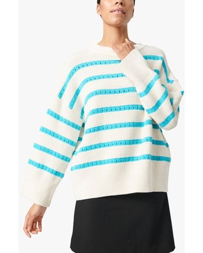 Soaked In Luxury Ravalina Striped Textured Relaxed Jumper - Blue