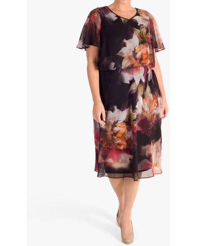 Chesca Orchid Floral Print Chiffon Dress - Red