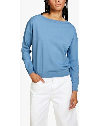 Sisley Relaxed Fit Boat Neck Jumper - Blue