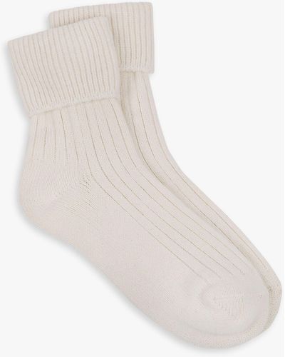 Totes Wool And Cashmere Blend Ribbed Ankle Socks - White