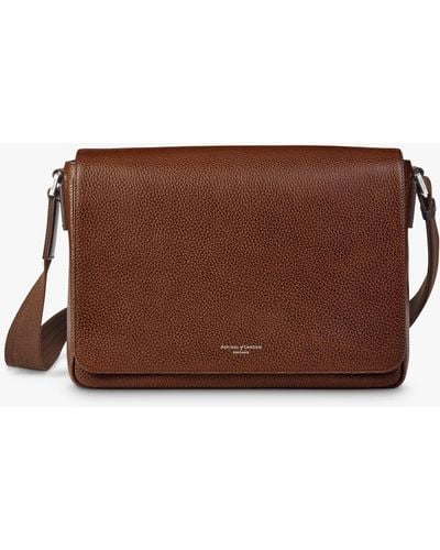 Aspinal of London Reporter Pebble Leather Messenger Bag - Brown