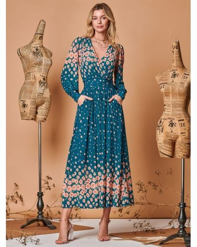 Jolie Moi Floral Symmetrical Print Mesh Maxi Dress - Blue