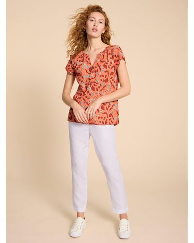 White Stuff Keri Organic Cotton Floral Top - Natural