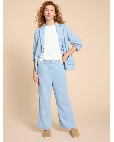 White Stuff Harper Linen Blend Abstract Print Trousers - Blue