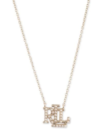 Ralph Lauren Lauren Monogram Faux Pearl Pendant Necklace - White