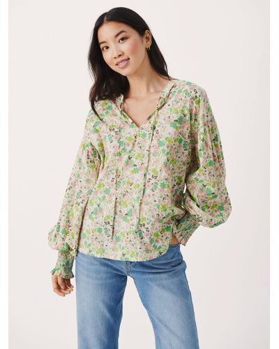 Part Two Namis Cotton Floral Balloon Sleeve Blouse - Natural