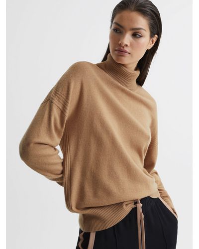 Reiss Nova Cashmere Blend Roll Neck Jumper - Natural