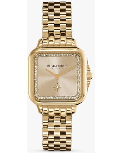 Olivia Burton Grosvenor Square Sunray Dial Crystal Bracelet Strap Watch - Metallic