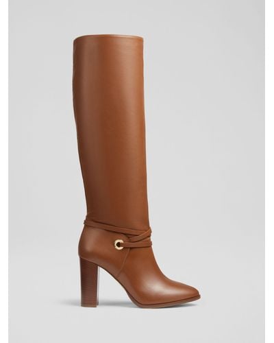 LK Bennett X Ascot Collection: Shelby Nappa Leather Knee Boots - Brown