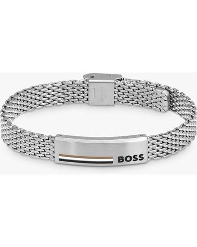 BOSS Alen Mesh Logo Plate Bracelet - Grey