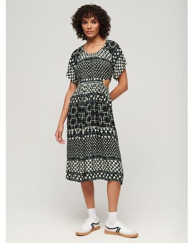 Superdry Shirbori Layer Print Cut Out Midi Dress - Multicolour