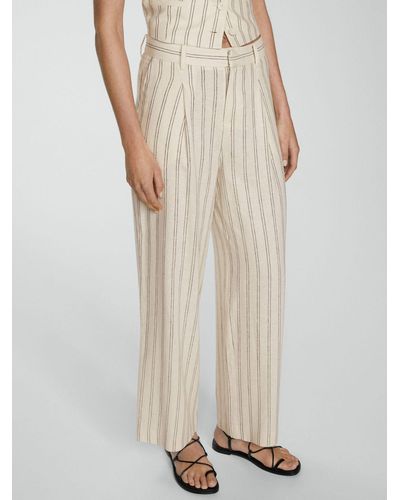 Mango Striped Linen Blend Trousers - Natural