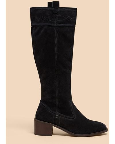 White Stuff Connie Suede Pull On Boots - Black